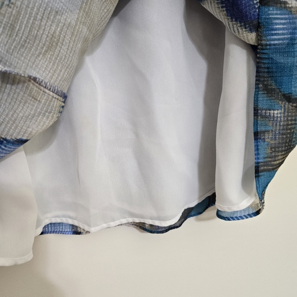 apostrophe Pleated Watercolor Abstract Flowy Ethereal Sheer‎ Lined Skirt 12 Blue - Picture 10 of 12